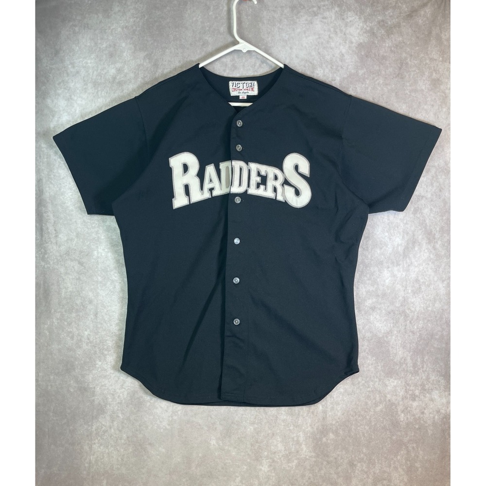 VINTAGE Oakland Raiders Baseball Jersey Victory Mens 46 Black Josh Jacobs NFL